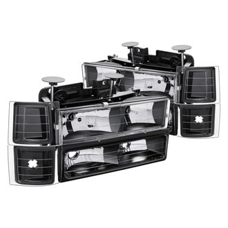 Lumen® - Black Euro Headlights with Turn Signal/Parking and Corner Lights