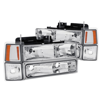 Lumen® - Chrome Euro Headlights with Turn Signal/Parking and Corner Lights
