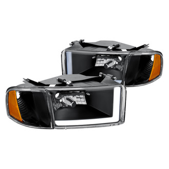 Lumen® - Black LED DRL Bar Euro Headlights with Turn Signal/Corner Lights