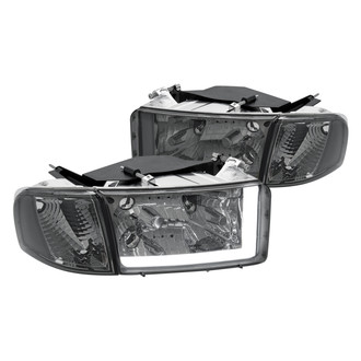 Lumen® - Chrome/Smoke LED DRL Bar Euro Headlights with Turn Signal/Corner Lights