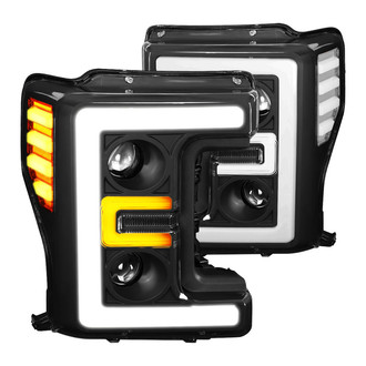 Lumen® - Black DRL Bar Dual Projector Headlights with LED Turn Signal