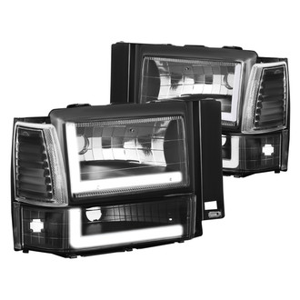 Lumen® - Black LED DRL Bar Euro Headlights with Turn Signal/Parking and Corner Lights