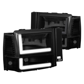 Lumen® - Black/Smoke LED DRL Bar Euro Headlights with Turn Signal/Parking and Corner Lights