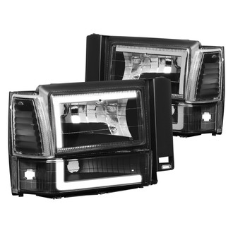 Lumen® - Black LED DRL Bar Euro Headlights with Turn Signal/Parking and Corner Lights