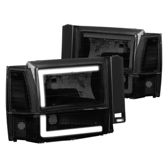 Lumen® - Black/Smoke LED DRL Bar Euro Headlights with Turn Signal/Parking and Corner Lights