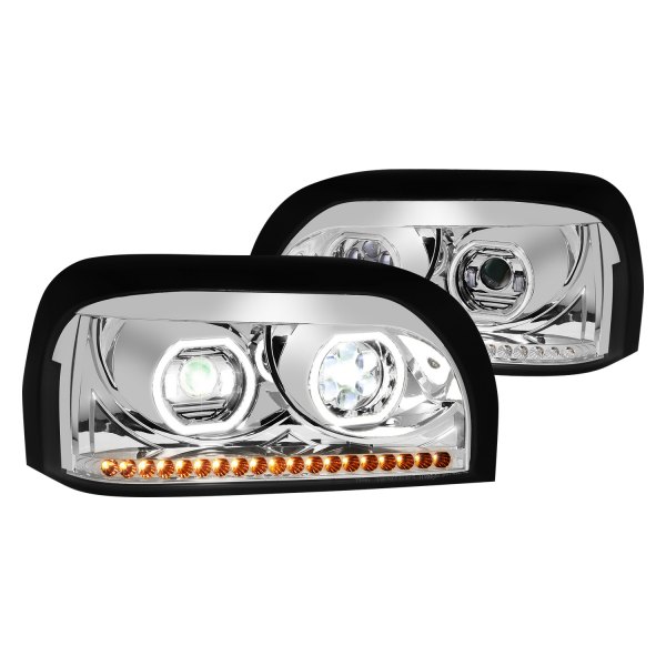 Lumen® - Chrome Dual Halo Projector LED Headlights with Sequential Turn Signal, Freightliner Century