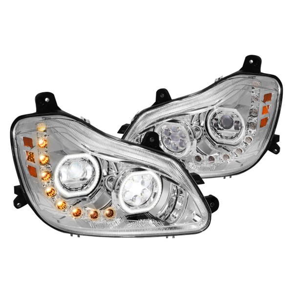 Lumen® - Chrome Dual Halo Projector LED Headlights with Sequential Turn Signal, Kenworth T680