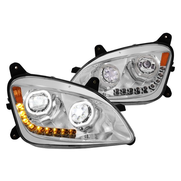 Lumen® - Chrome Dual Halo Projector LED Headlights with Sequential Turn Signal, Peterbilt 579