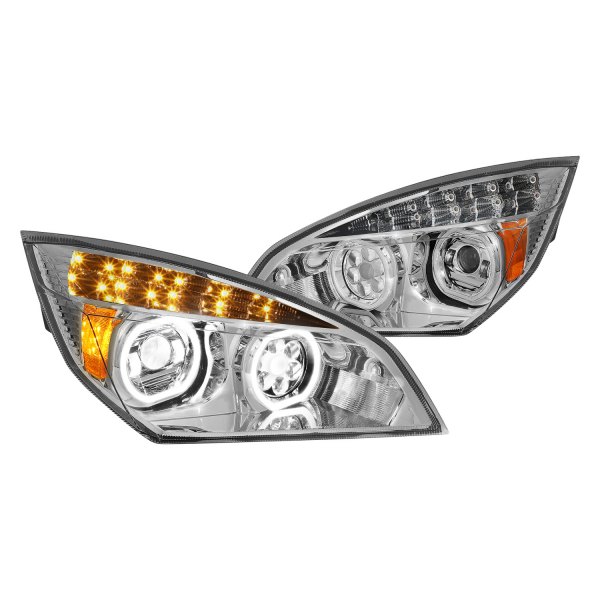 Lumen® - Chrome Dual Halo Projector LED Headlights, Freightliner Cascadia