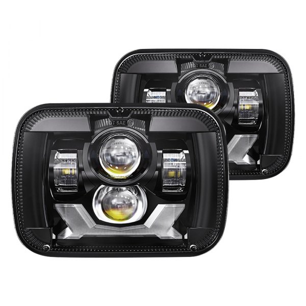 Lumen® - 7x6" Rectangular Black Projector LED Headlights with Switchback DRL Bar