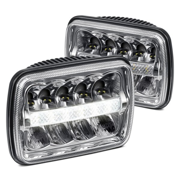 Lumen® - 7x6" Rectangular Chrome LED Headlights with DRL