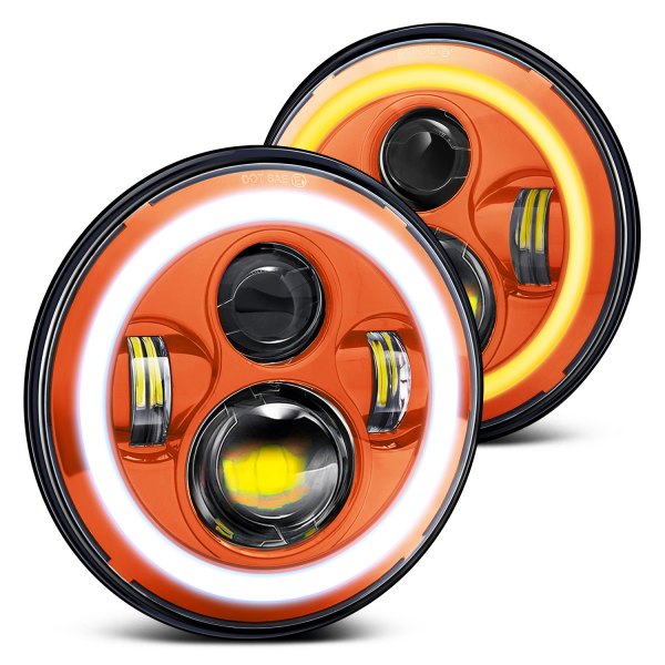 Lumen® - 7" Round Orange Projector LED Headlights with Switchback Halo