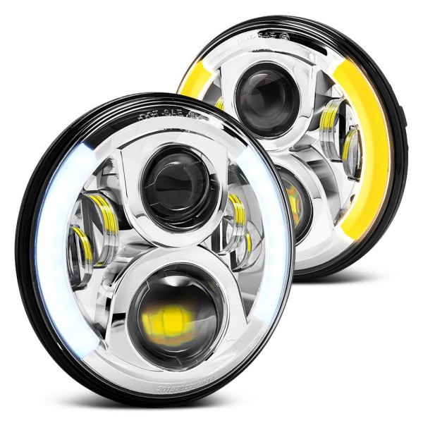 Lumen® - 7" Round Chrome Projector LED Headlights with Switchback Halo