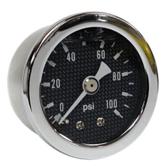 Marshall Instruments® - 1-1/2" Mechanical Liquid Filled Pressure Gauge, Carbon Fiber Dial, 0-100 PSI
