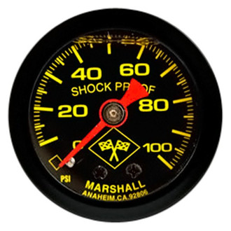 Marshall Instruments® - 1-1/2" Mechanical Liquid Filled Pressure Gauges, Black Dial, 0-100 PSI
