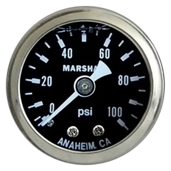 Marshall Instruments® - 1-1/2" Mechanical Liquid Filled Pressure Gauge, Black Dial, 0-100 PSI