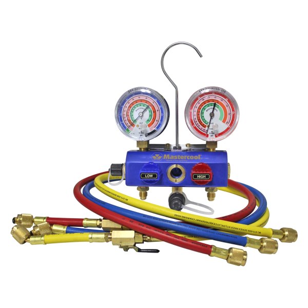 Mastercool® - R-410A, R-22, R-404A 2-Way Manifold Gauge Set with 60" Ball Valve Hoses and Manual Shut-Off Valves