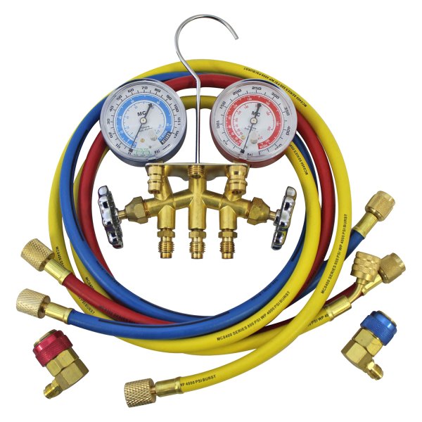 Mastercool® - Brass R-134a 2-Way Manifold Gauge Set with One 60" Hose and Two 36" Hoses