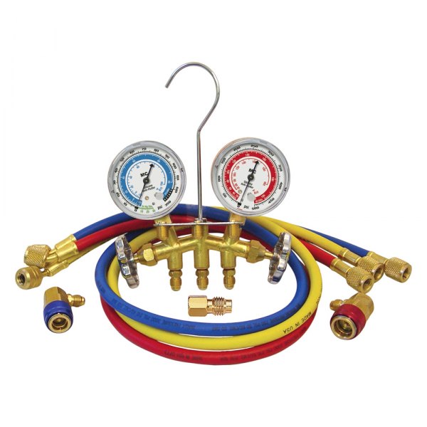 Mastercool® - Brass R-134a 2-Way Manifold Gauge Set with 72" Hoses, Economy Couplers and Tank Adapter