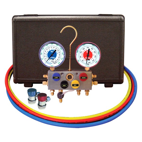 Mastercool® - Aluminum R-134a 4-Way Manifold Gauge Set with 60" Hoses and Manual Couplers