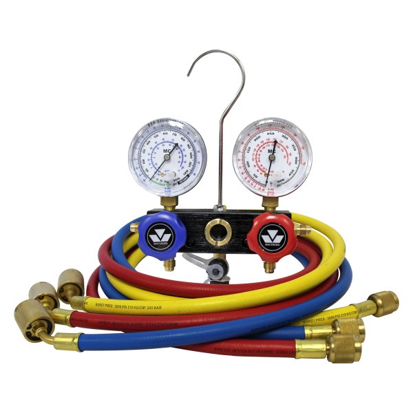 Mastercool® - Aluminum R-12, R-22, R-502 2-Way Manifold Gauge Set with 60" Standard Hoses with Automatic Shut-Off Valves