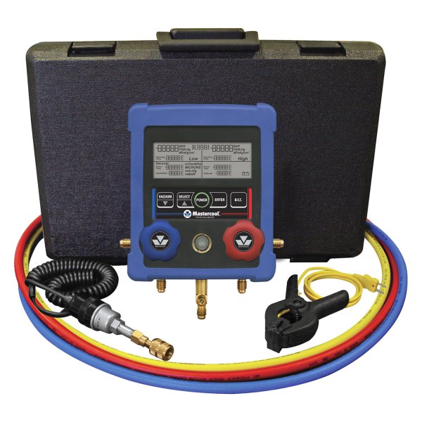 Mastercool® - HVAC 2-Way Digital Manifold Gauge Set with 60" Standard Hoses, Vacuum Sensor, Cable and Clamp-On Thermocouple