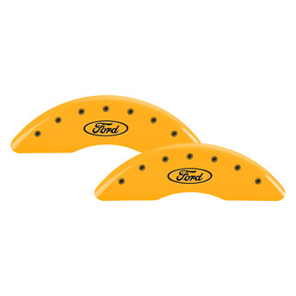 MGP® - Gloss Yellow Caliper Covers with Ford Oval Logo Engraving (Full Kit, 4 pcs)