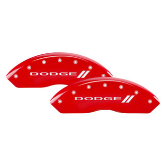 MGP® - Gloss Red Caliper Covers with Dodge and Stripes Engraving (Full Kit, 4 pcs)