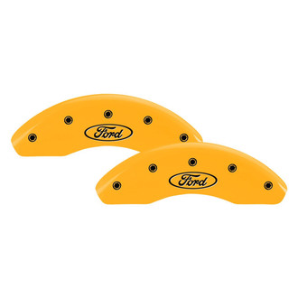 MGP® - Gloss Yellow Caliper Covers with Ford Oval Logo Engraving (Full Kit, 4 pcs)