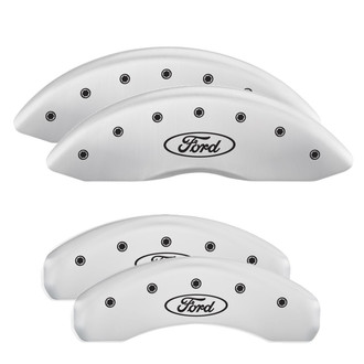 MGP® - Gloss White Caliper Covers with Ford Oval Logo Engraving (Full Kit, 4 pcs)