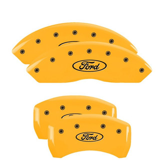 MGP® - Gloss Yellow Caliper Covers with Ford Oval Logo Engraving (Full Kit, 4 pcs)