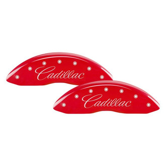 MGP® - Gloss Red Caliper Covers with Cadillac Cursive Engraving (Full Kit, 4 pcs)