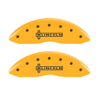 MGP® - Gloss Yellow Caliper Covers with Lincoln Engraving (Full Kit, 4 pcs)