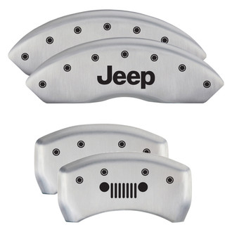 MGP® - Gloss White Caliper Covers with Jeep / Grill Logo Engraving (Full Kit, 4 pcs)
