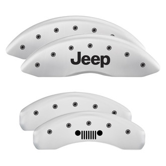 MGP® - Gloss White Caliper Covers with Jeep / Grill Logo Engraving (Full Kit, 4 pcs)