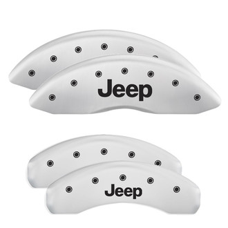 MGP® - Gloss White Caliper Covers with Jeep Engraving (Full Kit, 4 pcs)