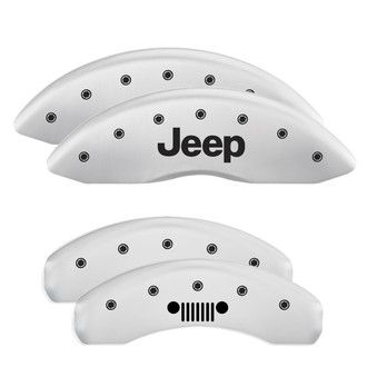 MGP® - Gloss White Caliper Covers with Jeep / Grill Logo Engraving (Full Kit, 4 pcs)
