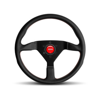 MOMO® - 3-Spoke Montecarlo Series Leather Steering Wheel with Red Stitch