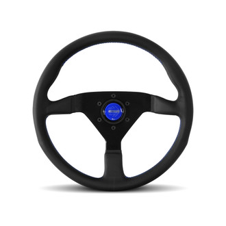 MOMO® - 3-Spoke Montecarlo Series Leather Steering Wheel with Blue Stitch