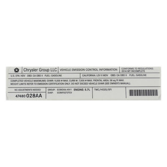 Mopar® - Vehicle Emission Control Information Label