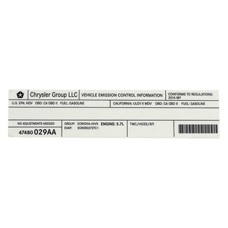 Mopar® - Vehicle Emission Control Information Label