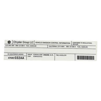 Mopar® - Vehicle Emission Control Information Label