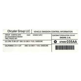 Mopar® - Vehicle Emission Control Information Label