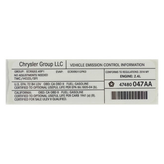 Mopar® - Vehicle Emission Control Information Label