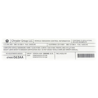 Mopar® - Vehicle Emission Control Information Label