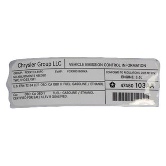 Mopar® - Vehicle Emission Control Information Label