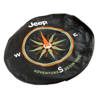Mopar® - 29" Premium Black Spare Tire Cover with Jeep Logo & Green Compass Image