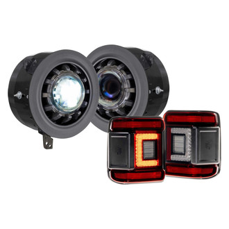 Morimoto® HEADTAILKIT167 - Super7™ 7" Round Driver and Passenger Side Switchback DRL Bar Projector Bi-LED Headlight Kits with Red Tail Lights