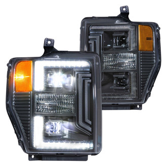 Morimoto® - XB™ Hybrid Driver and Passenger Side Gloss Graphite DRL Bar Projector LED Headlights