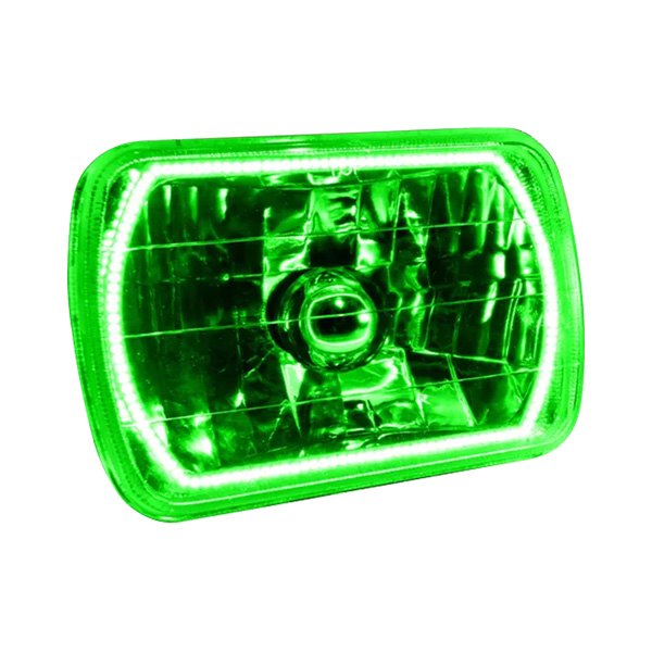 Mr. Mustang® - Oracle Lighting™ 7x6" Rectangular Chrome Crystal Headlight with Green SMD Halo Preinstalled